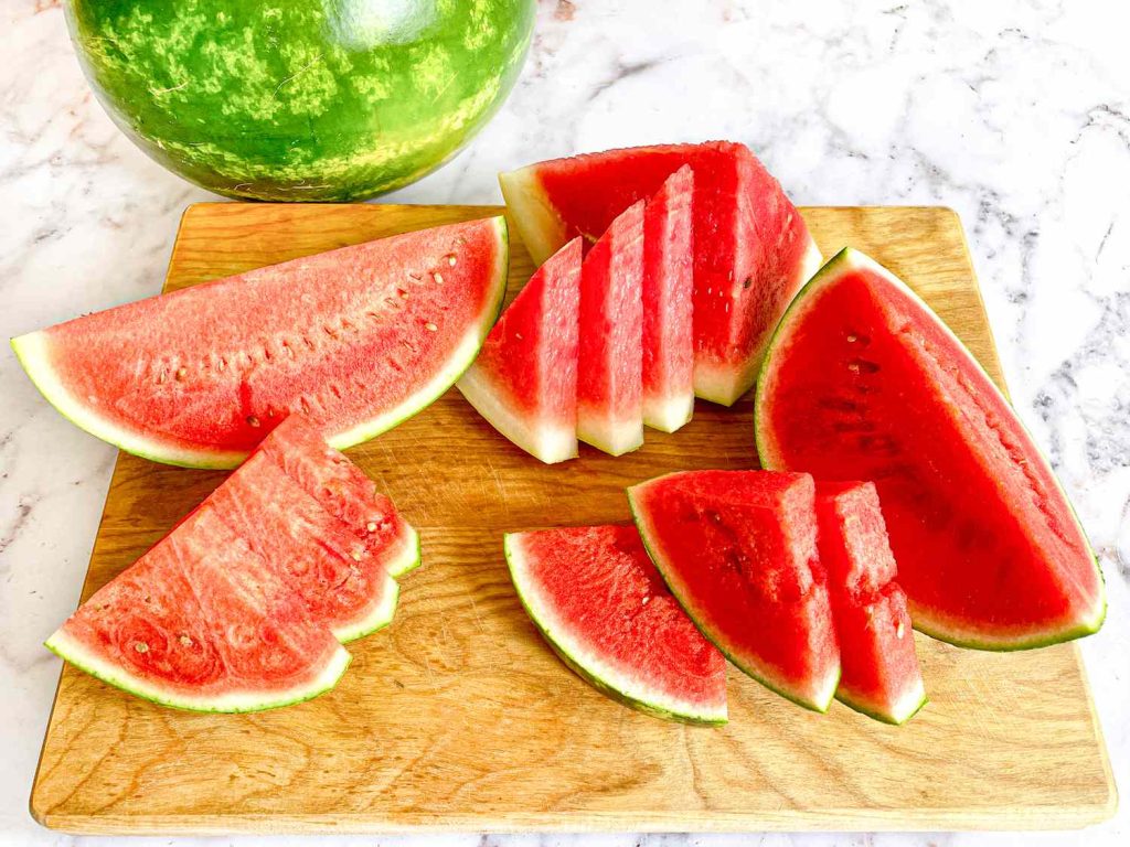 Beautifully sliced watermelon. Ripe, juicy, sweet and attractive.